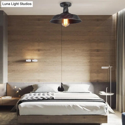 DecorBites™ DecorBites™ Barn Shade Semi-Flush Mount Ceiling Light in Aged Silver/Weathered Copper for Farmhouse Decor