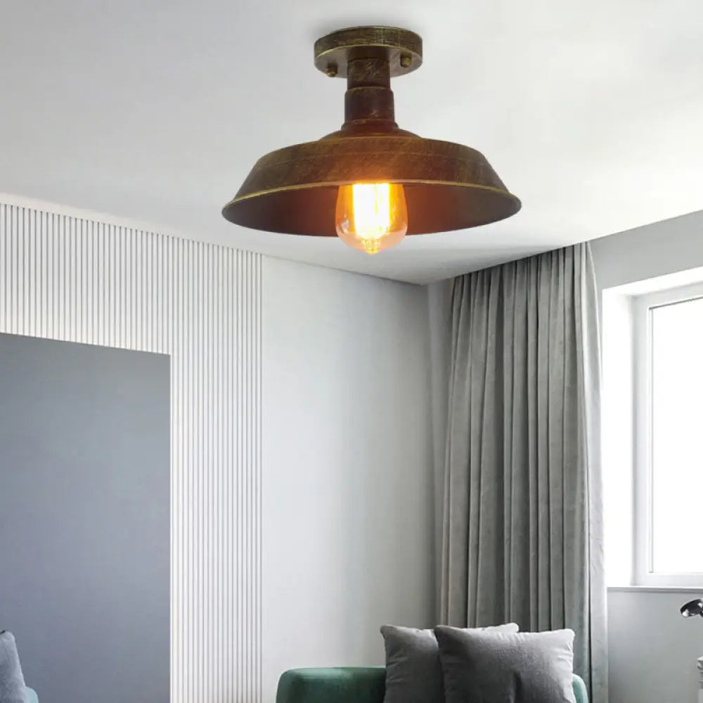 DecorBites™ DecorBites™ Barn Shade Semi-Flush Mount Ceiling Light in Aged Silver/Weathered Copper for Farmhouse Decor