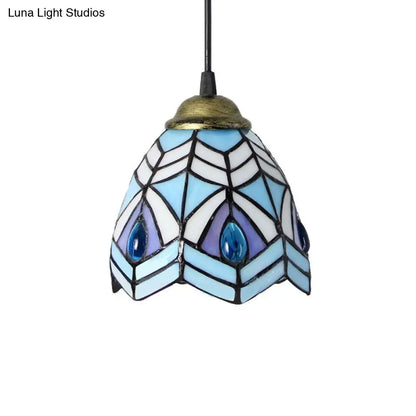 Baroque 1-Light Brass Bell Pendant Lamp - Handcrafted Stained Glass, Stylish Drop Fixture