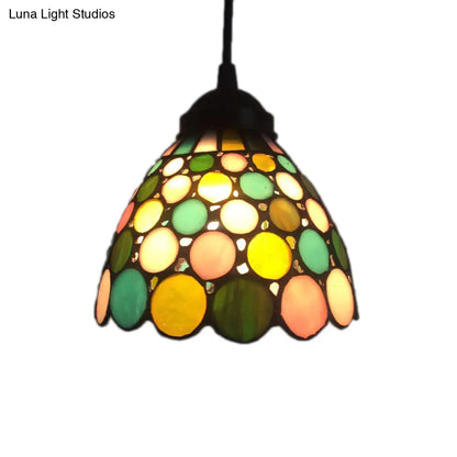 Baroque 1-Light Brass Bell Pendant Lamp - Handcrafted Stained Glass, Stylish Drop Fixture