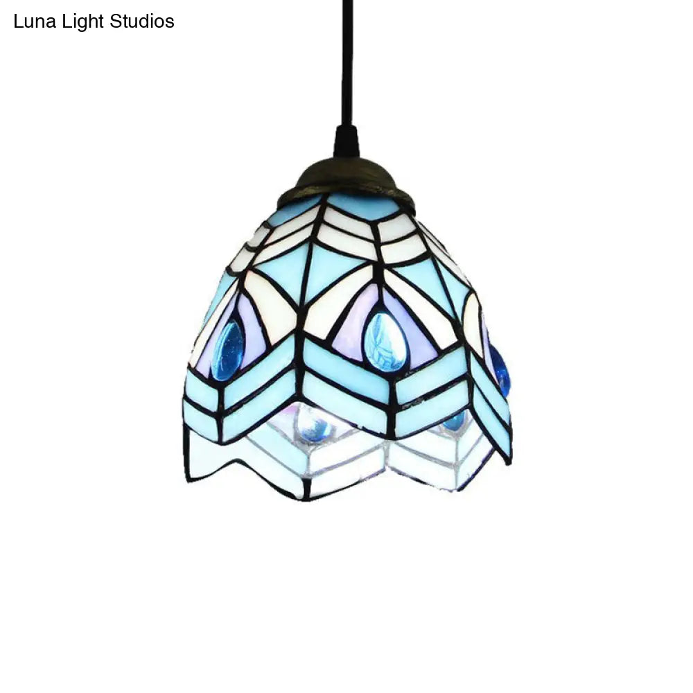 Baroque 1-Light Brass Bell Pendant Lamp - Handcrafted Stained Glass, Stylish Drop Fixture