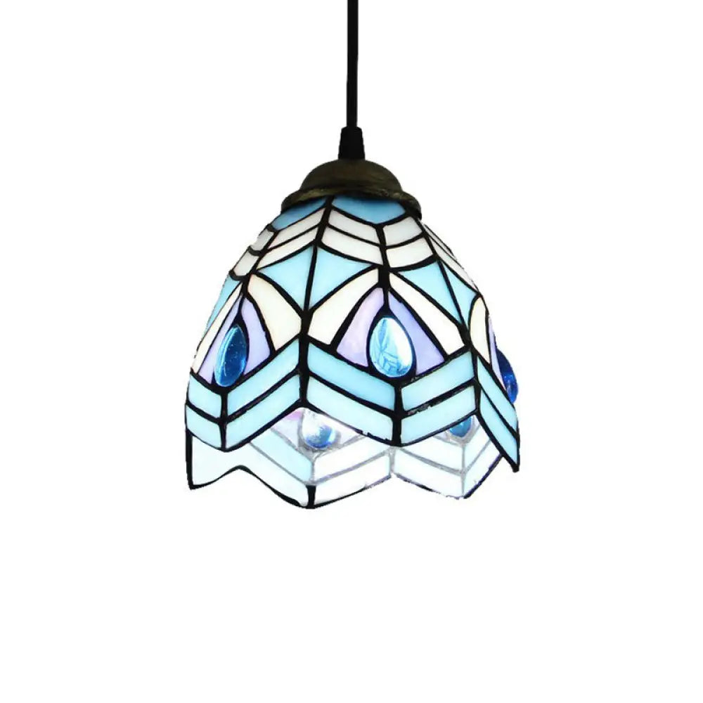 Baroque 1-Light Brass Bell Pendant Lamp - Handcrafted Stained Glass, Stylish Drop Fixture