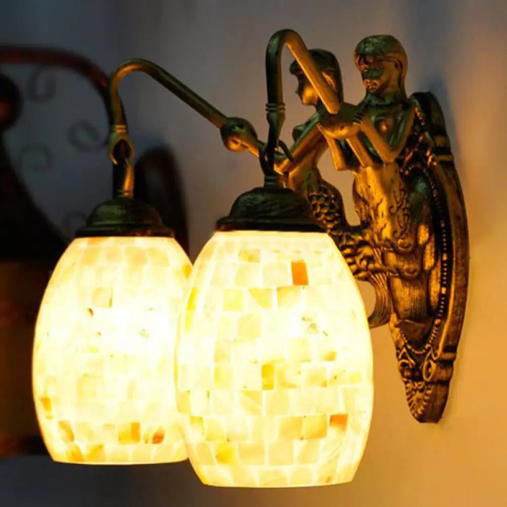 Aplique de pared barroco de 2 luces con forma de cúpula/globo - Blanco/Latón - Lámpara de baño de 25/28 cm de altura