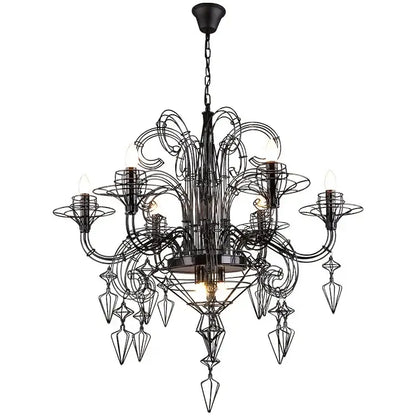 Baroque black candle chandelier by decorbites with intricate wrought iron and geometric crystal pendants for living room decor