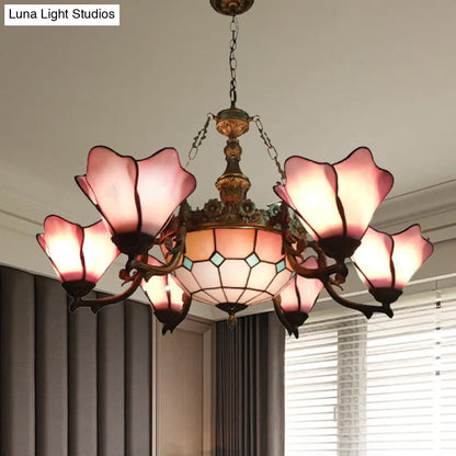 Lámpara de araña barroca negra con pantallas de cristal floral - 7/9 luces para sala de estar