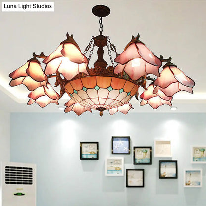 Lámpara de araña barroca negra con pantallas de cristal floral - 7/9 luces para sala de estar