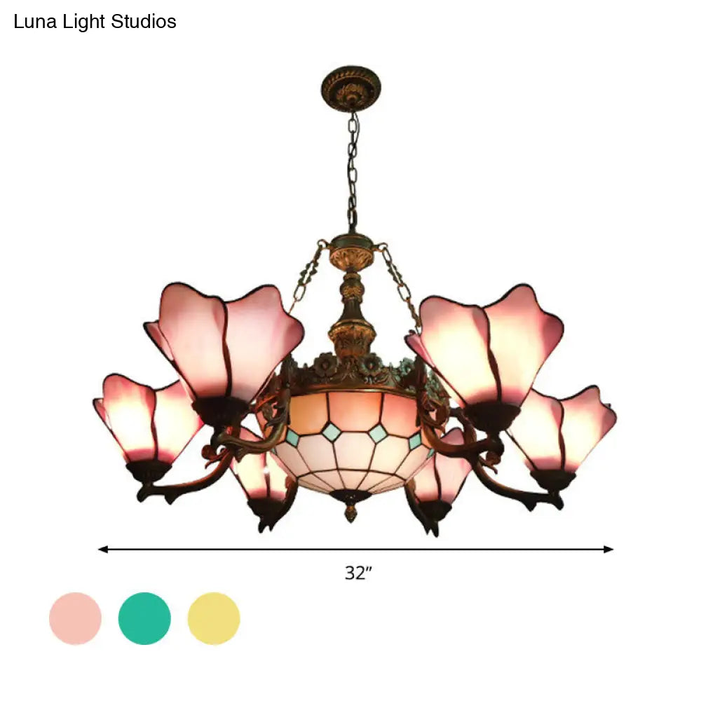 Lámpara de araña barroca negra con pantallas de cristal floral - 7/9 luces para sala de estar