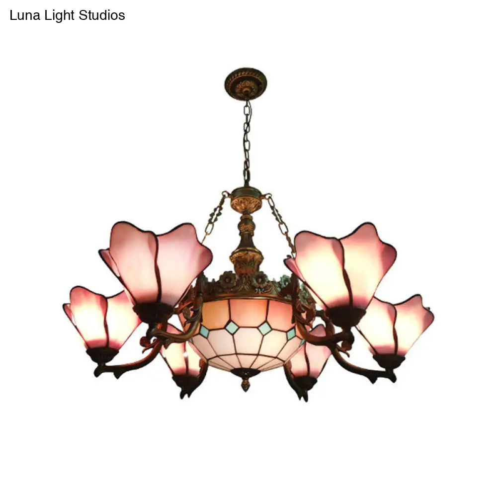 Lámpara de araña barroca negra con pantallas de cristal floral - 7/9 luces para sala de estar