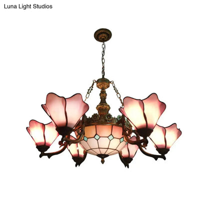 Lámpara de araña barroca negra con pantallas de cristal floral - 7/9 luces para sala de estar