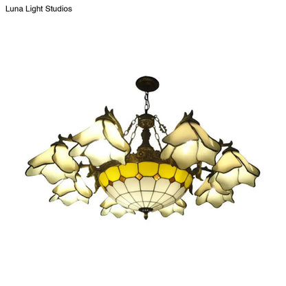 Lámpara de araña barroca negra con pantallas de cristal floral - 7/9 luces para sala de estar