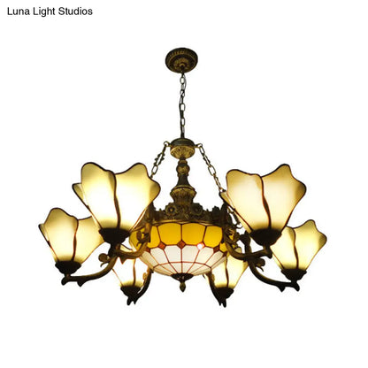 Lámpara de araña barroca negra con pantallas de cristal floral - 7/9 luces para sala de estar