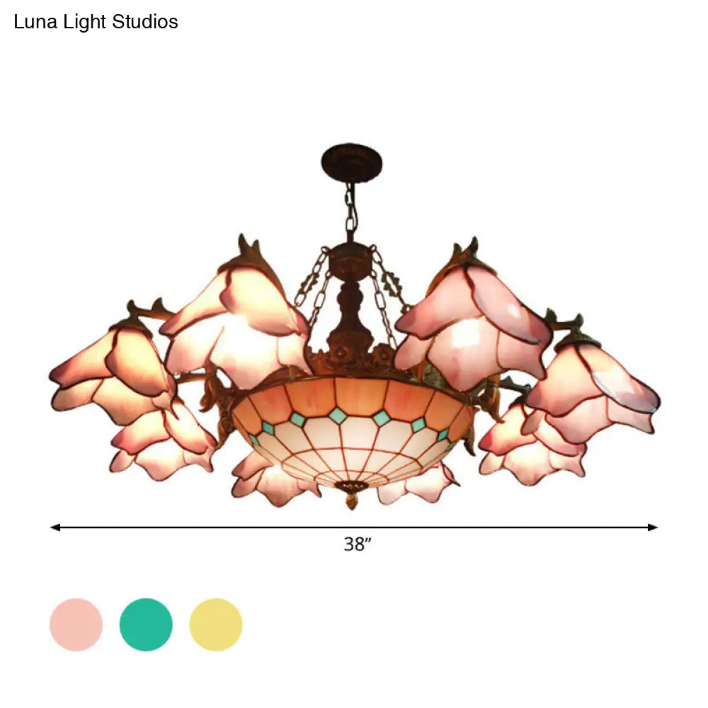 Lámpara de araña barroca negra con pantallas de cristal floral - 7/9 luces para sala de estar