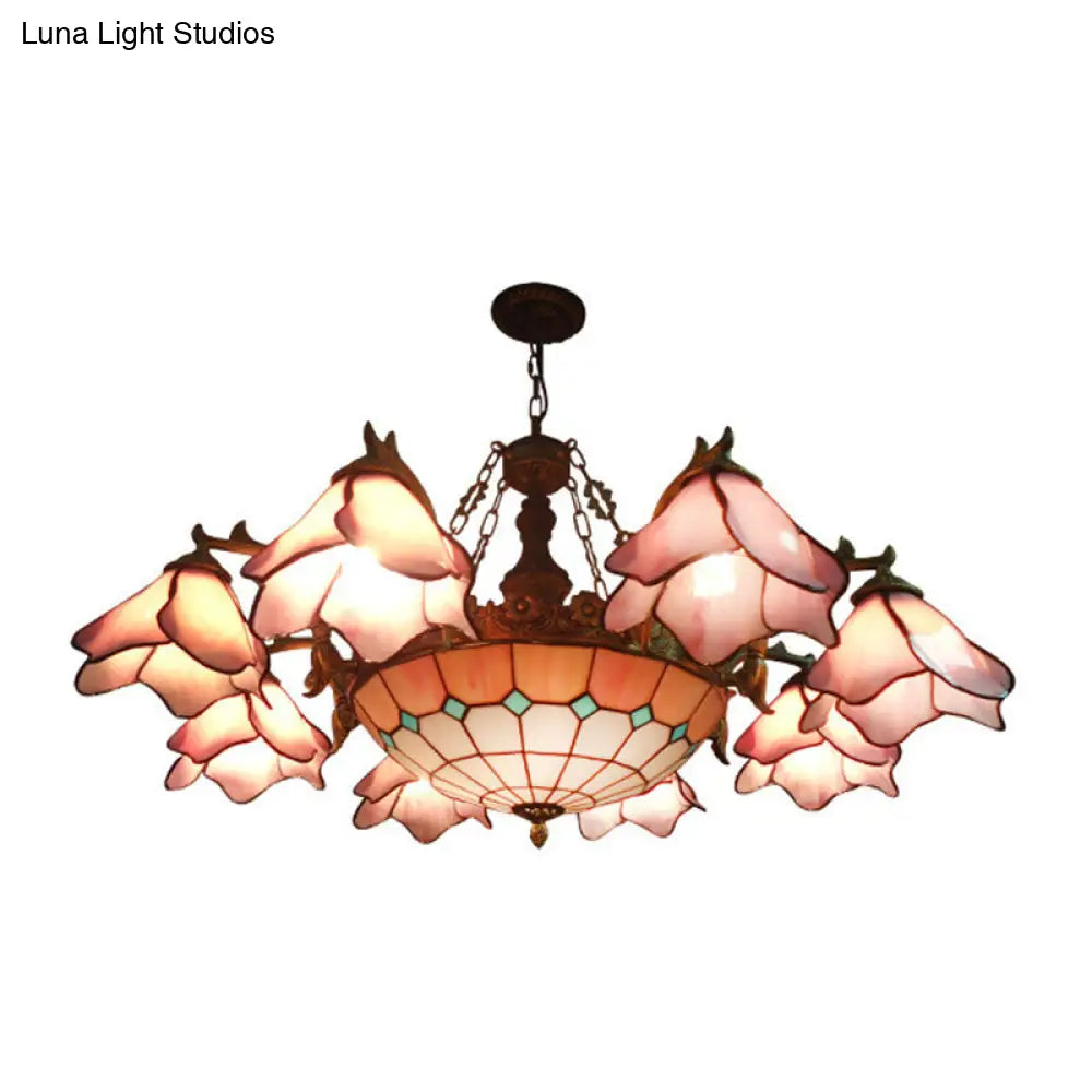 Lámpara de araña barroca negra con pantallas de cristal floral - 7/9 luces para sala de estar