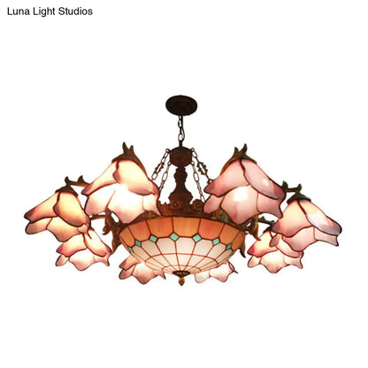 Lámpara de araña barroca negra con pantallas de cristal floral - 7/9 luces para sala de estar