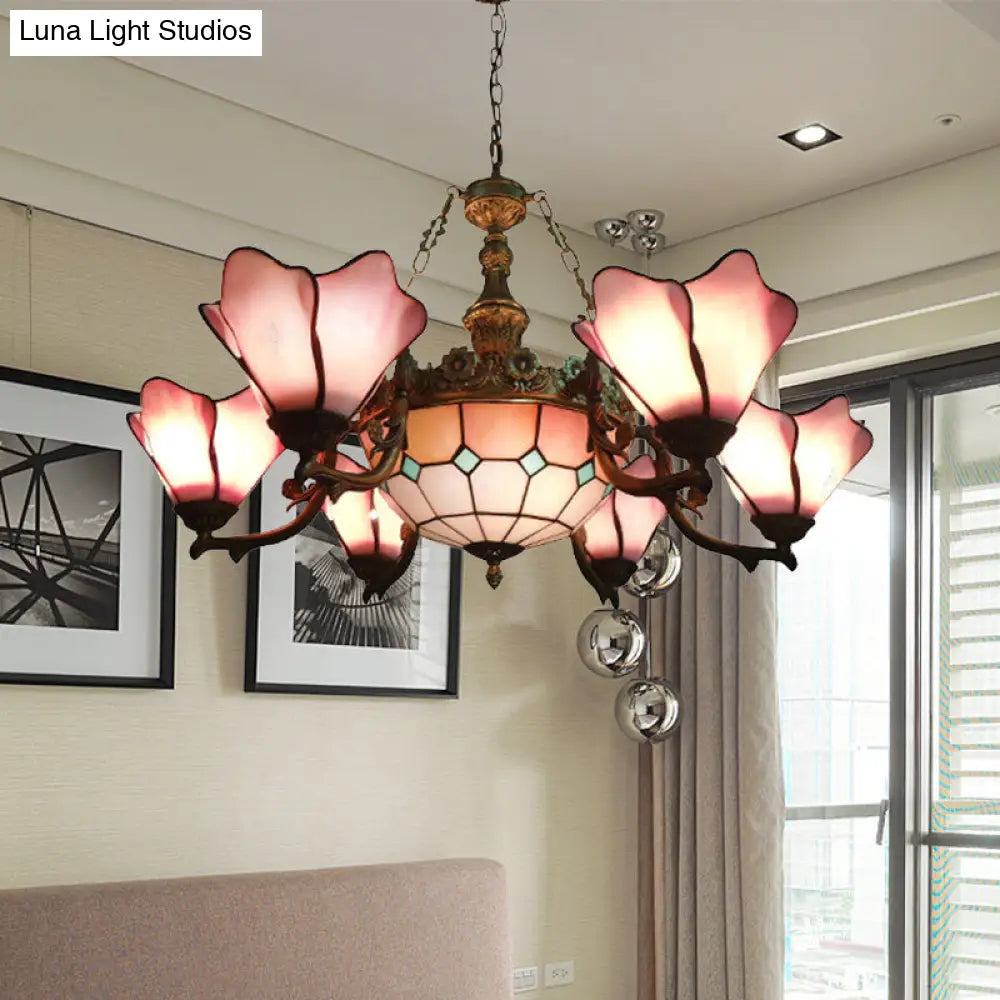 Lámpara de araña barroca negra con pantallas de cristal floral - 7/9 luces para sala de estar