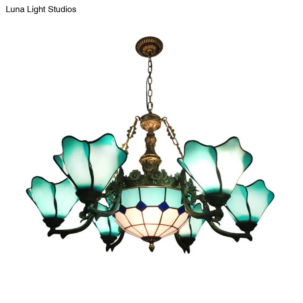 Lámpara de araña barroca negra con pantallas de cristal floral - 7/9 luces para sala de estar