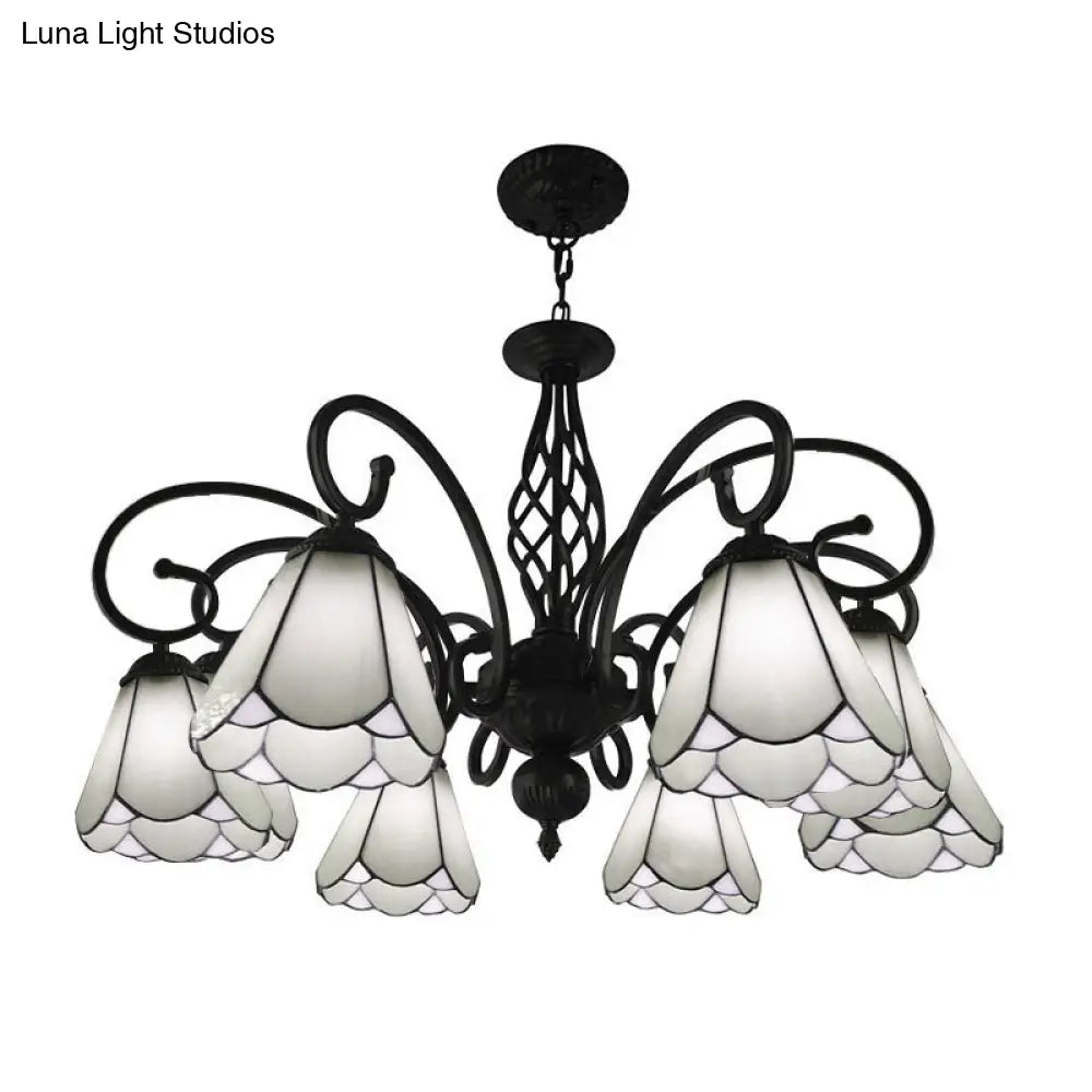 Lámpara de araña barroca negra en forma de cono con 5/6/8 luces colgantes de cristal blanco/azul para sala de estar