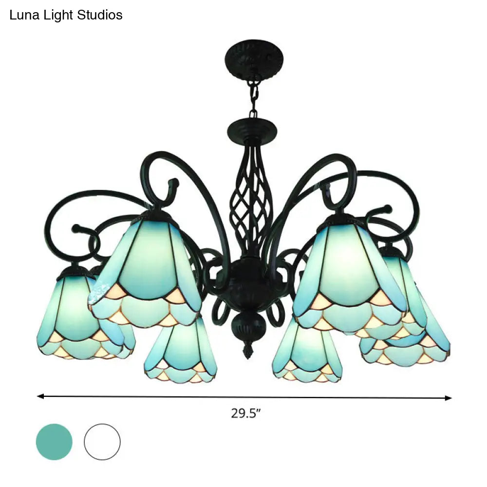 Lámpara de araña barroca negra en forma de cono con 5/6/8 luces colgantes de cristal blanco/azul para sala de estar