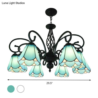 Lámpara de araña barroca negra en forma de cono con 5/6/8 luces colgantes de cristal blanco/azul para sala de estar