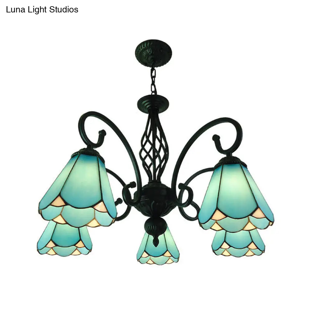 Lámpara de araña barroca negra en forma de cono con 5/6/8 luces colgantes de cristal blanco/azul para sala de estar