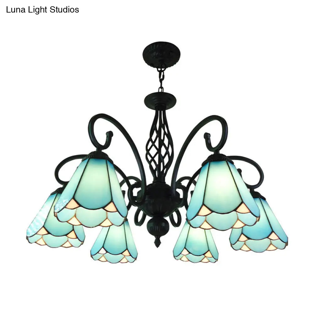 Lámpara de araña barroca negra en forma de cono con 5/6/8 luces colgantes de cristal blanco/azul para sala de estar