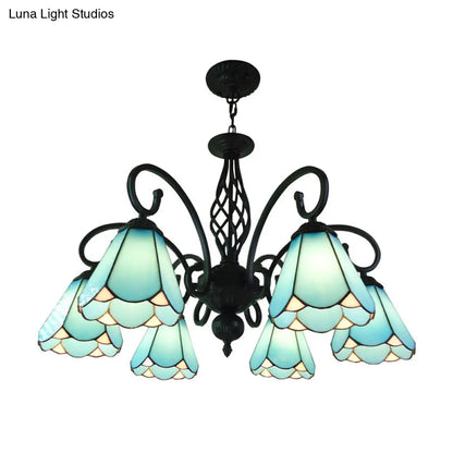 Lámpara de araña barroca negra en forma de cono con 5/6/8 luces colgantes de cristal blanco/azul para sala de estar