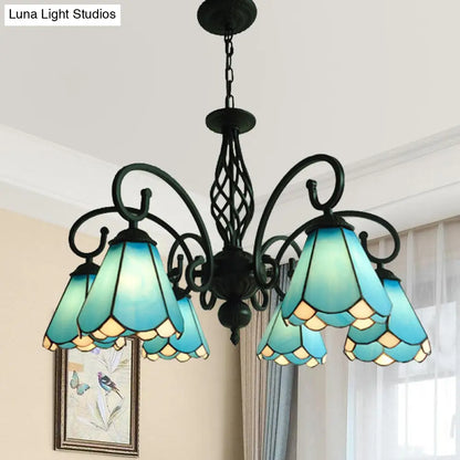 Lámpara de araña barroca negra en forma de cono con 5/6/8 luces colgantes de cristal blanco/azul para sala de estar