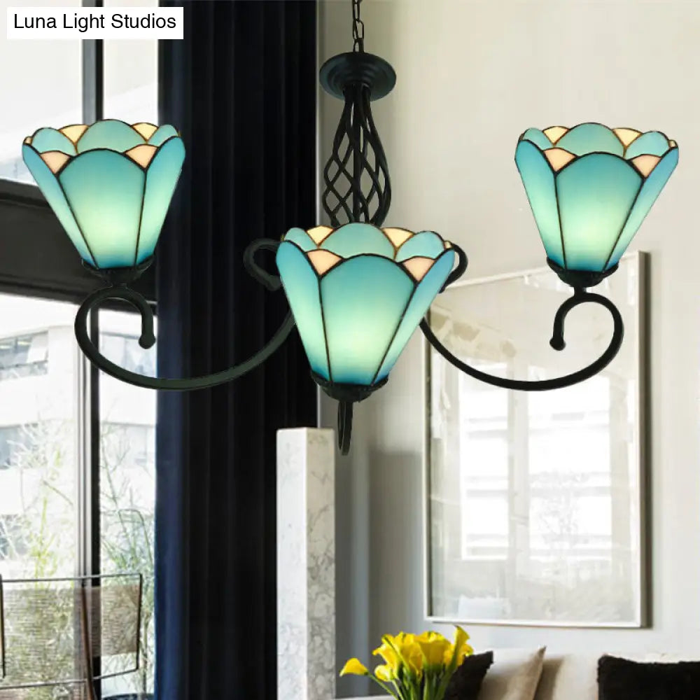 Lámpara de araña barroca negra en forma de cono con 5/6/8 luces colgantes de cristal blanco/azul para sala de estar