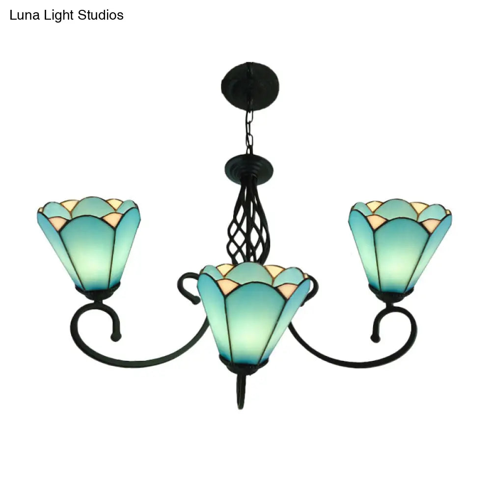 Lámpara de araña barroca negra en forma de cono con 5/6/8 luces colgantes de cristal blanco/azul para sala de estar