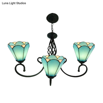 Lámpara de araña barroca negra en forma de cono con 5/6/8 luces colgantes de cristal blanco/azul para sala de estar