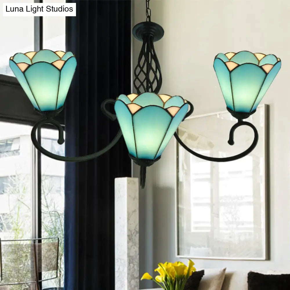 Lámpara de araña barroca negra en forma de cono con 5/6/8 luces colgantes de cristal blanco/azul para sala de estar