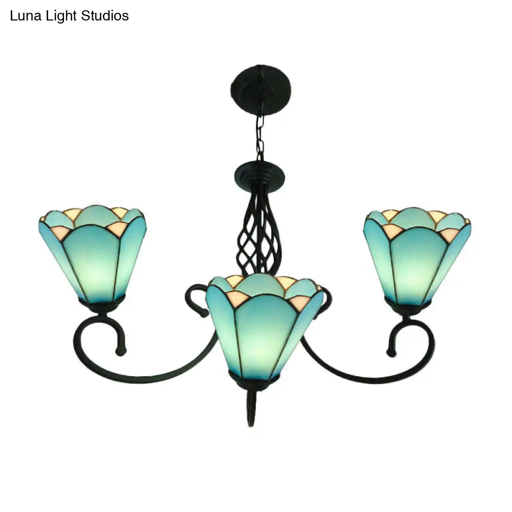 Lámpara de araña barroca negra en forma de cono con 5/6/8 luces colgantes de cristal blanco/azul para sala de estar