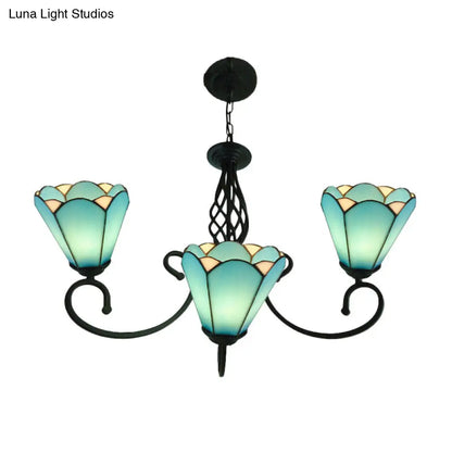 Lámpara de araña barroca negra en forma de cono con 5/6/8 luces colgantes de cristal blanco/azul para sala de estar