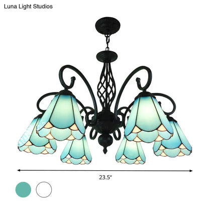 Lámpara de araña barroca negra en forma de cono con 5/6/8 luces colgantes de cristal blanco/azul para sala de estar