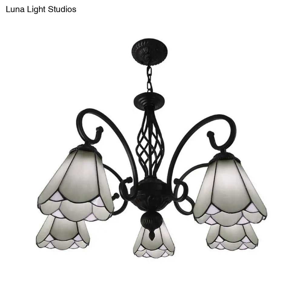 Lámpara de araña barroca negra en forma de cono con 5/6/8 luces colgantes de cristal blanco/azul para sala de estar