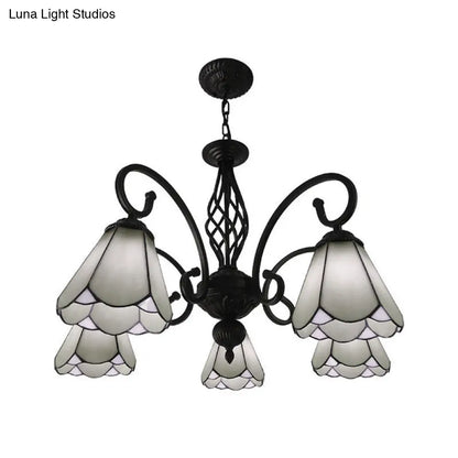 Lámpara de araña barroca negra en forma de cono con 5/6/8 luces colgantes de cristal blanco/azul para sala de estar