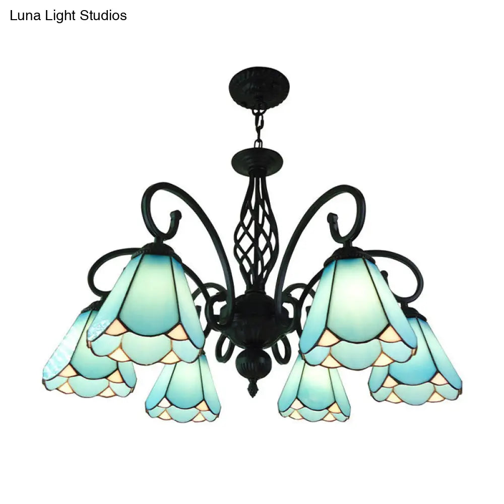 Lámpara de araña barroca negra en forma de cono con 5/6/8 luces colgantes de cristal blanco/azul para sala de estar