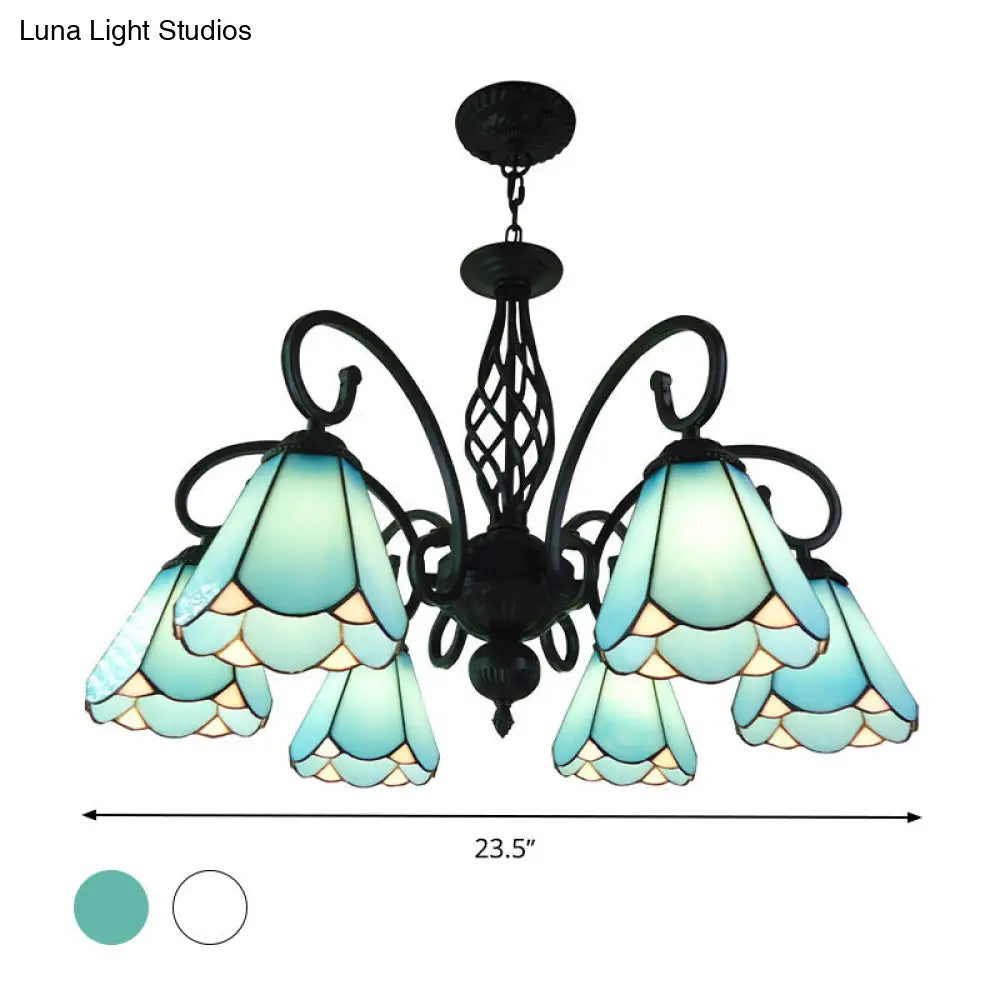 Lámpara de araña barroca negra en forma de cono con 5/6/8 luces colgantes de cristal blanco/azul para sala de estar