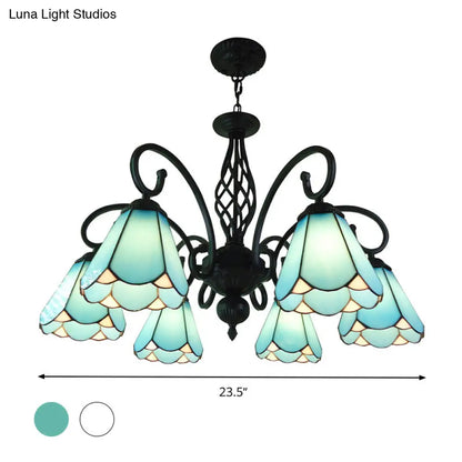 Lámpara de araña barroca negra en forma de cono con 5/6/8 luces colgantes de cristal blanco/azul para sala de estar