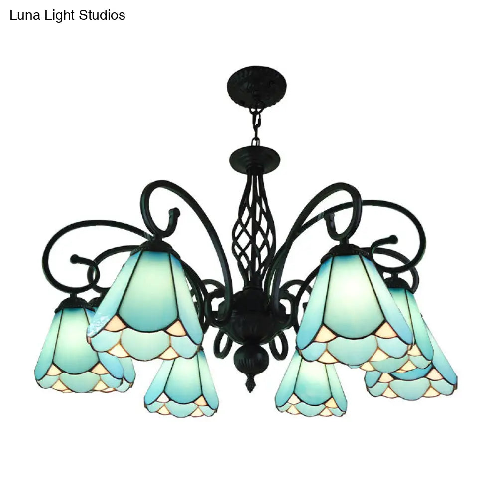 Lámpara de araña barroca negra en forma de cono con 5/6/8 luces colgantes de cristal blanco/azul para sala de estar