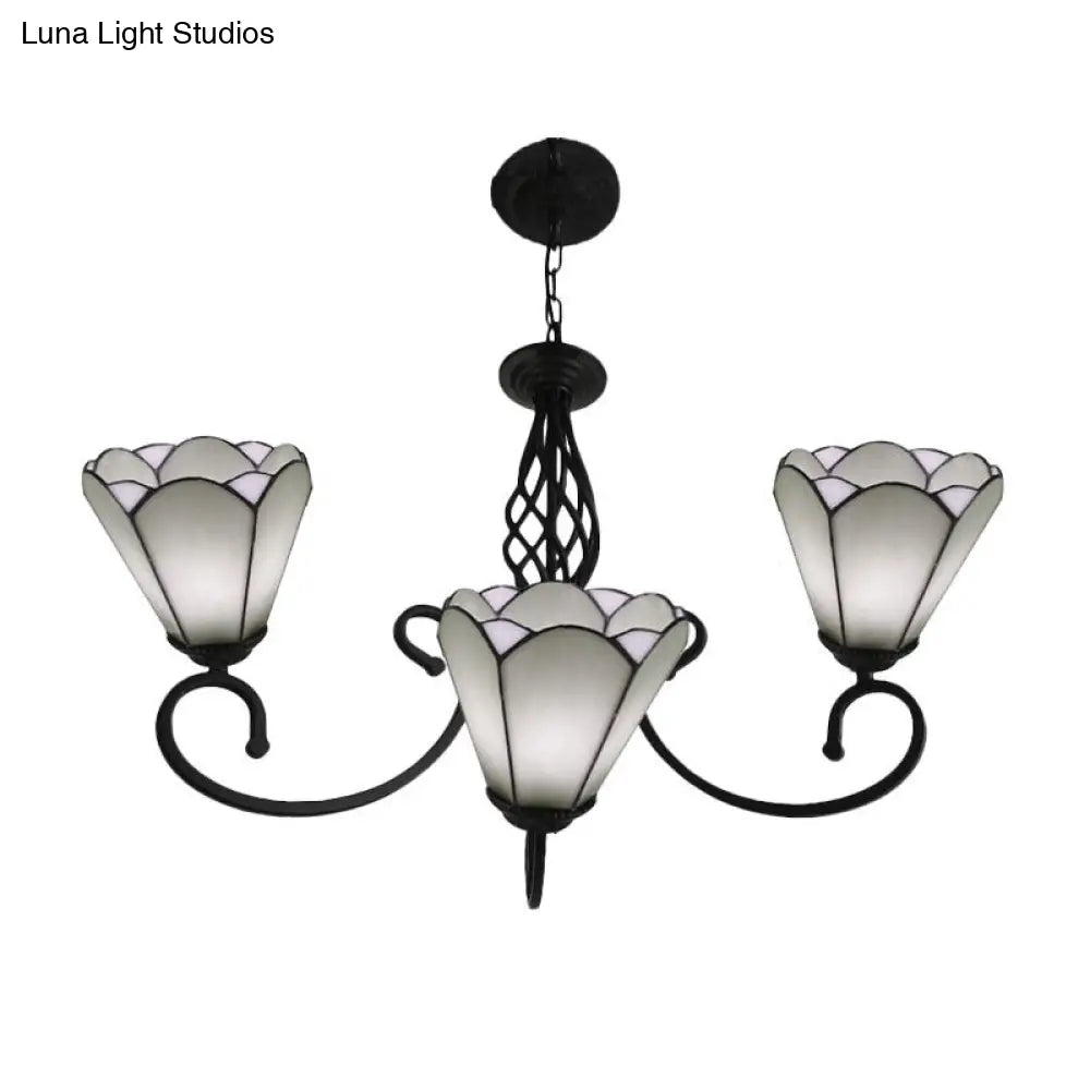 Lámpara de araña barroca negra en forma de cono con 5/6/8 luces colgantes de cristal blanco/azul para sala de estar