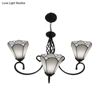 Lámpara de araña barroca negra en forma de cono con 5/6/8 luces colgantes de cristal blanco/azul para sala de estar