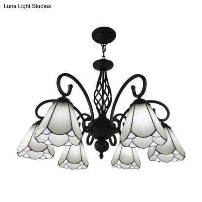 Lámpara de araña barroca negra en forma de cono con 5/6/8 luces colgantes de cristal blanco/azul para sala de estar