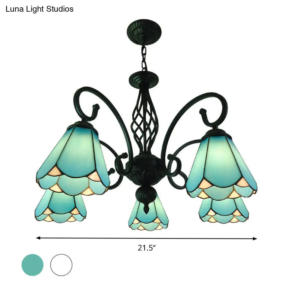 Lámpara de araña barroca negra en forma de cono con 5/6/8 luces colgantes de cristal blanco/azul para sala de estar