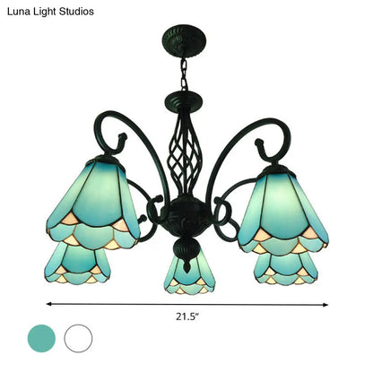 Lámpara de araña barroca negra en forma de cono con 5/6/8 luces colgantes de cristal blanco/azul para sala de estar