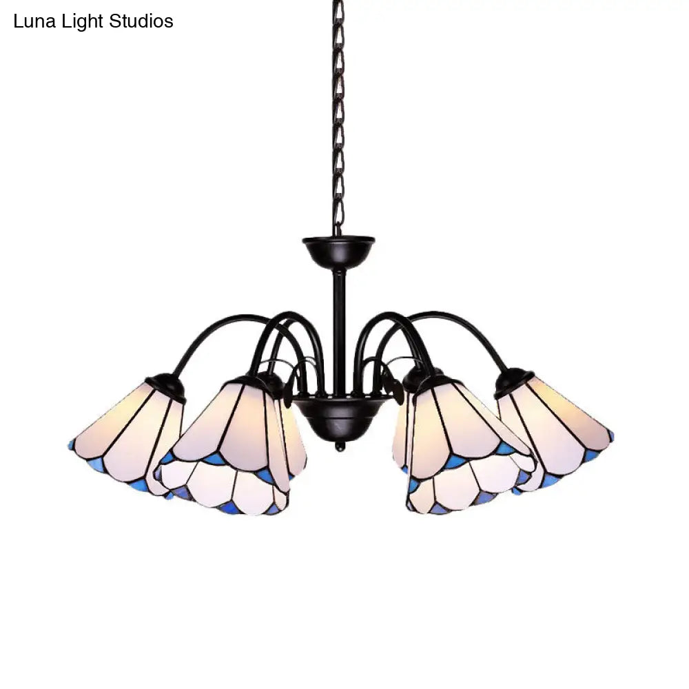 Lámpara de techo colgante cónica de cristal negro tallado estilo barroco - 6/8 luces para sala de estar