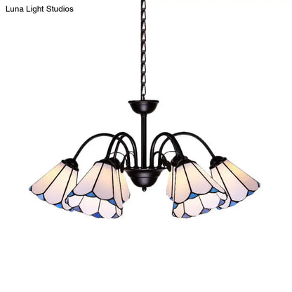 Lámpara de techo colgante cónica de cristal negro tallado estilo barroco - 6/8 luces para sala de estar