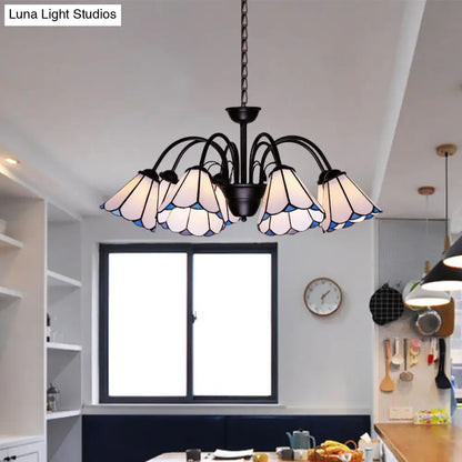 Lámpara de techo colgante cónica de cristal negro tallado estilo barroco - 6/8 luces para sala de estar