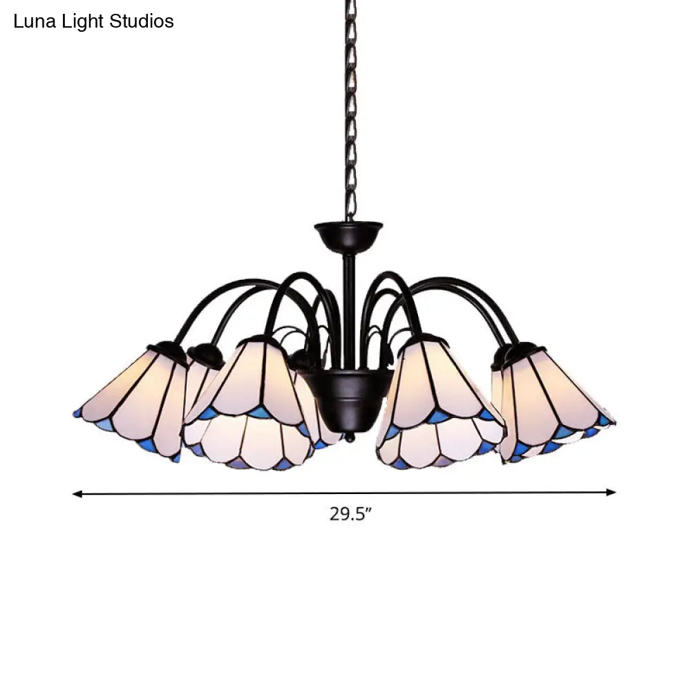 Lámpara de techo colgante cónica de cristal negro tallado estilo barroco - 6/8 luces para sala de estar