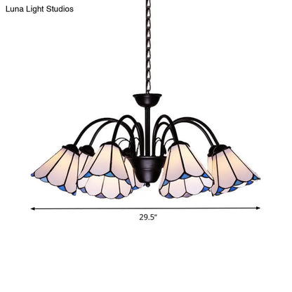 Lámpara de techo colgante cónica de cristal negro tallado estilo barroco - 6/8 luces para sala de estar